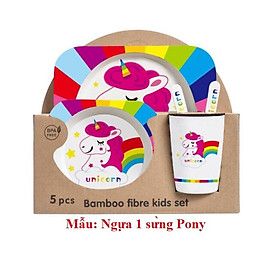 Mua Bộ khay bát ăn dặm sợi tre hình thú - Set 5 chi tiết gồm khay  bát  cốc  thìa  dĩa cho bé tập ăn