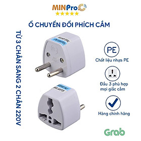 Phích cắm chuyển đổi, ổ chuyển đổi phích cắm từ 3 chân sang 2 chân nguồn 220V màu trắng - Bảo hành 6 tháng