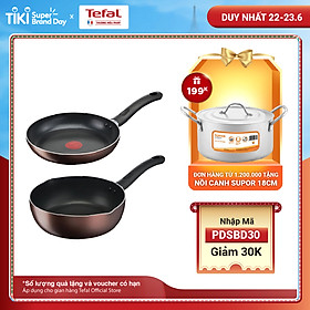 Combo 2 Chảo chiên chống dính đáy từ Tefal-Chảo chiên 28cm Day By Day G1430605 & Chảo sâu lòng 24cm G1436405 - Dùng mọi loại bếp - Chấm đỏ báo nhiệt thông minh - Hàng chính hãng