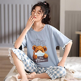 Đồ bộ mặc nhà quần lửng tông xanh mát dịu, cực kỳ trẻ trung, thoải mái