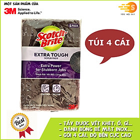 Gói 4 Miếng Chữ Nhật Cước cọ rửa Scotch Brite 3M 7447 Mạnh hơn inox (10x15cm) 