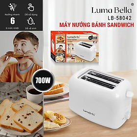 Máy nướng bánh mỳ sandwich tại nhà Lumabella LB-58042 công suất cao 700W, 6 nấc làm bánh thơm giòn, tiện lợi - HÀNG CHÍNH HÃNG