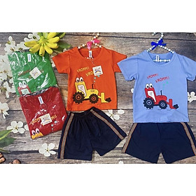 Bộ Thun Bé Trai Size 6-18Kg, 4 Tháng-4 Tuổi Hình Xe, Bộ Áo Quần Thun Co Giãn Tốt - Bộ Xe Đỏ 16Kg-18Kg