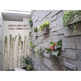 Mua Đá ong xám ốp tường rào  đá ốp giếng trời kiểu 3D lồi lõm chống nóng chống rêu kết hợp chậu treo tường trồng cây đẹp mắt