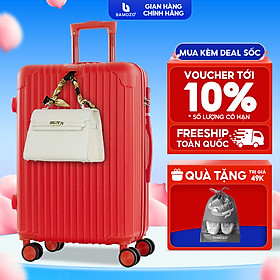 Vali du lịch BAMOZO cao cấp 8801 vali kéo nhựa được bảo hành 5 năm - Đỏ - Size 24