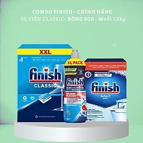 combo viên rửa bát finish 100 viên  nước làm bóng finish 750ml  muối rửa bát finish 1,5kg dùng cho máy rửa bát - Combo 90 viên Muối 1.5kg  bóng 750ml