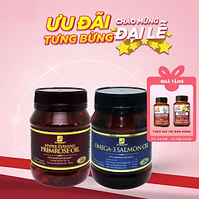 Bộ sản phẩm: Viên Dầu Cá Hồi OMEGA 3 SALMON OIL, Viên bổ sung nội tiết nữ HYPER EVENING PRIMROSE OIL