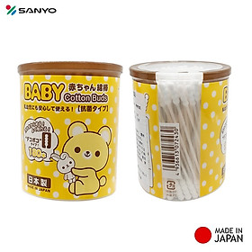 Combo 02 Hộp tăm bông ngoáy tai in hoạt hình ngộ nghĩnh cho bé Sanyo - Made in Japan