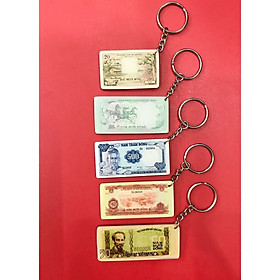 SET 2 - Combo 5 móc khóa cao cấp bằng mica hình 5 tờ tiền cổ ngày xưa - treo balo , treo xe máy , treo điện thoại 