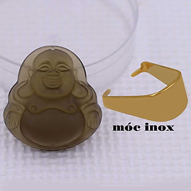 Mặt Phật Di lặc đá obsidian 4.5 cm ( size lớn ) kèm móc inox vàng, mặt dây chuyền Phật cười, Mặt Phật đá thạch anh khói