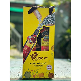Hộp Tết 2 Chai Nước Mắm Cốt Phú Quốc Quốc Vị Độ Đạm 40N Chai Thủy Tinh 520ml Cá Cơm