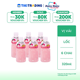 Lốc 6 chai nước uống Mogu Mogu vị vải với thạch dừa 320ml