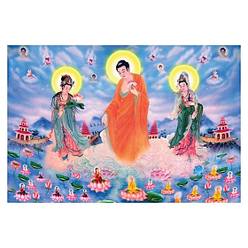 Tranh Phật giáo cán gỗ cao cấp mẫu tam thánh linh thiêng, Tranh Phật Giáo Tam Thánh 2444