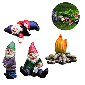 4x  Gnomes Fairy Garden Resin Miniature Ornament for Outdoor Home Decor