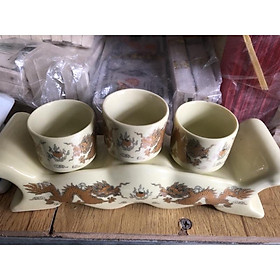 Mua Bộ Kỷ Thờ 3 Chén Đế Ngai Hai Mầu Xanh Vàng Vẽ Rồng