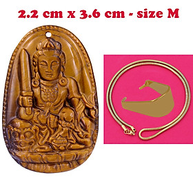 Mặt Phật Văn thù đá mắt hổ 3.6 cm kèm dây chuyền inox rắn vàng - mặt dây chuyền size M, Mặt Phật bản mệnh