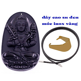 Mặt Phật Hư không tạng thạch anh đen 5 cm kèm móc và vòng cổ dây cao su, Mặt Phật bản mệnh size L, mặt dây chuyền Phật