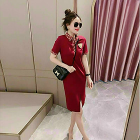 ĐẦM BODY THUN CỔ BẺ PHỐI HT