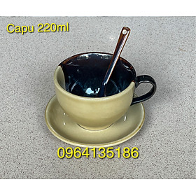 Mua Set cốc đĩa cà phê capuchino 220ml phối 3 màu cao cấp gốm sứ Bát Tràng