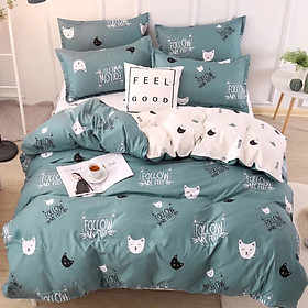 Bộ chăn ga gối cotton PL1 - Mèo Xanh - Tặng kèm 1 móc khóa Houston