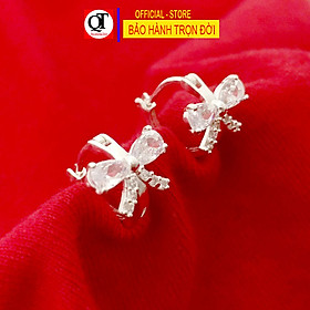 Bông tai nữ Bạc Quang Thản thiết kế kiểu khóa bật đeo sát tai chất liệu bạc 925 đính đá cobic cao cấp phong cách cá tính – QTBT99