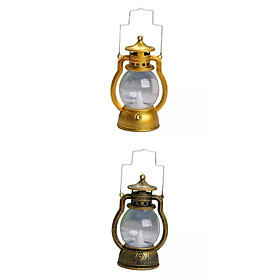 2Pcs Lantern LED Oil Lamp Table Porch Cabin Winery Light Golden