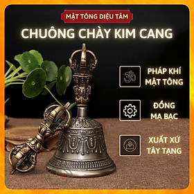 Chuông chày kim cang - Linh đồng - chuông lắc - chuông tay - pháp khí mật tông bằng đồng tráng bạc cỡ lớn MS1K Diệu Tâm