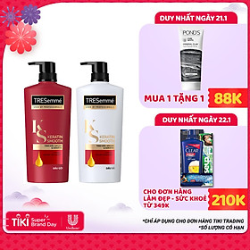 Combo Dầu Gội (640g) Và Dầu Xả (620g) Tresemmé Keratin Smooth Tinh Dầu Argan Và Keratin Vào Nếp Suôn Mượt