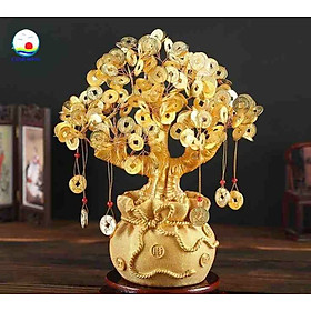 Cây Tài Lộc Đồng Xu Vàng Tặng Kèm Liễn Xu Đính Đá Trang Trí Ngày Tết