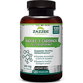 Zazzee Indole-3-Carbinol (I3C), 120 Veggie Caps, 4 Month Supply, 200 mg per Capsule, Plus 5mg BioPerine for Enhanced Absorption, Vegan, Non-GMO and All-Natural