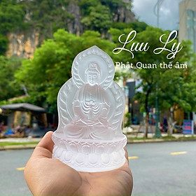 Mua Tượng Phật Bà Quan Thế Âm Bồ Tát 2 mặt ngồi đài sen cầu bình an đá lưu ly - Cao 11cm