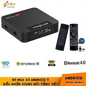 Mua Android tivi box n5 max x4 Ram 4G Android 11 điều khiển giọng nói kiêm bàn phím chuột bay có đèn nền wifi 2 băng tần bluetooth S905X4 cài sẵn phim  truyền hình cáp miễn phí vĩnh viễn