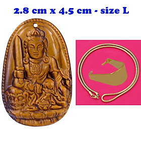 Mặt Phật Văn thù đá mắt hổ 4.5 cm kèm dây chuyền inox rắn vàng - mặt dây chuyền size lớn - size L, Mặt Phật bản mệnh