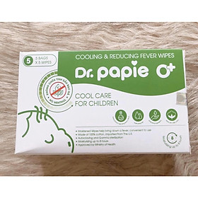 Khăn Lau Hạ Sốt Dr Papie - Hộp 5 gói xanh lá cho bé từ 0 tháng trở lên