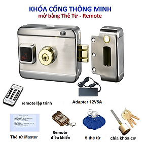 Mua Khóa cổng thông minh 3 chế độ mở (chìa cơ  remote  thẻ từ) lắp cổng phòng trọ