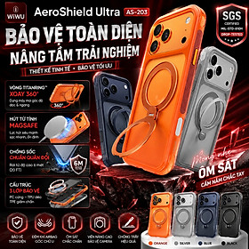 Ốp lưng TitanRing 360 Armor chống sốc 6M từ tính cho iPhone 17 Pro Max hiệu WIWU AeroShield Ultra AS-203 iRing Xoay 360° - Lưng Nhám Chống Vân Tay, Chân Đế Xoay, Cấu trúc bảo vệ 3 lớp, Viền bảo vệ camera và màn hình - Hàng nhập khẩu - Màu Xám - iPhone 17 Pro Max