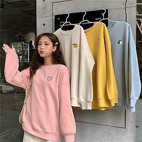 Áo sweater tay dài nữ thêu trái cây dể thương năng động chất thun pe mềm mịn form chuẩn,ÁO SWEATER THÊU TRÁI CÂY DỄ THƯƠNG ,CHẤT THUN PE MỀM ,MỊN,ẤM FORM DƯỚI 68KG