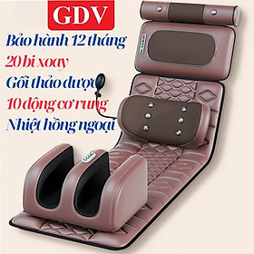 Đệm Massage Toàn Thân GDV Kèm Gối Xông Thảo Mộc, Massage Cổ Vai Gáy và Massage Chân thảm ghế mát xa rung, làm ấm, dụng cụ phục hồi sức khoẻ - Hàng Chính Hãng