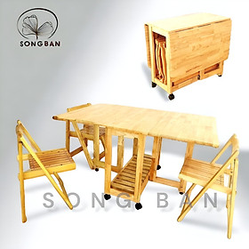 Mua Bàn Ăn Gỗ Cao Su Xếp Gọn 90 x 1m4 Thông Minh Dày Dặn - Hàng VN Xuất Khẩu