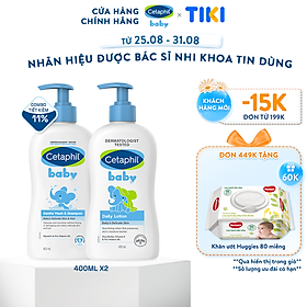 Combo Sữa tắm gội dịu lành Cetaphil Baby Gentle Wash & Shampoo 400ml + Sữa dưỡng thể dịu lành Cetaphil Baby Lotion 400ml