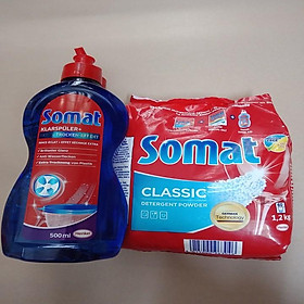 combo bột rửa bát 1,2 kg nứớc làm bóng somat 500 ml