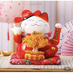Mua Mèo Thần Tài Sứ   Mèo May Mắn Maneki Neko 12 in. Vẩy Tay Gọi Khách BÁT PHƯƠNG KHAI TÀI