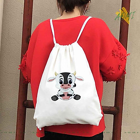 BALO MINI bò sữa milk AOMIVN DÂY RÚT ĐEO VAI 33x38cm NHỎ XINH UNISEX CHẤT CANVAS CUTE TIỆN ÍCH DU LỊCH DẠO PHỐ