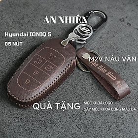 Bao da dành cho móc khoá bọc ốp chìa khóa xe ô tô Hyundai IONIQ 5 2022, da bò, nhiều màu, khâu thủ công Hyundai12D