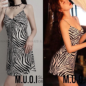 Váy ngủ lụa họa tiết ngựa vằn sexy Quảng Châu cao cấp SX 006 - Hàng có sẵn