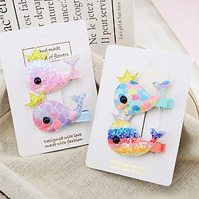 Set 2 kẹp tóc công chúa cho bé gái hình cá voi lấp lánh (2pcs) – P086