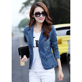Áo Khoác Vest Jean Nữ Cổ Bẻ Phối Túi Thanh Lịch