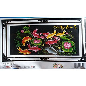 Tranh thêu chữ thập Cửu ngư quần hội 85x46cm - chưa thêu