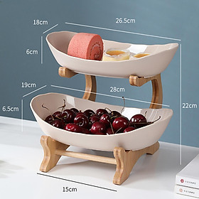 Elegant Tiered Tray Fruit Plate w/Wood Holder, Serving Platter, Appetizer Dessert Stand, Food Server Tray Display