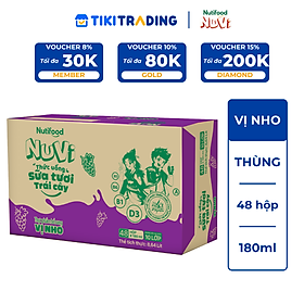 Thùng 48 hộp Thức Uống Sữa Tươi Trái Cây Tươi Nuvi Vị Nho 180ml - Tăng Cường Chiều Cao, Phát Triển Trí Não
